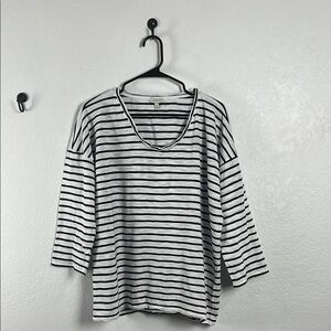 Talbots Navy Blue and White 3/4 Sleeve Boxy Tee Sz XL Boxy Cotton Lightweight